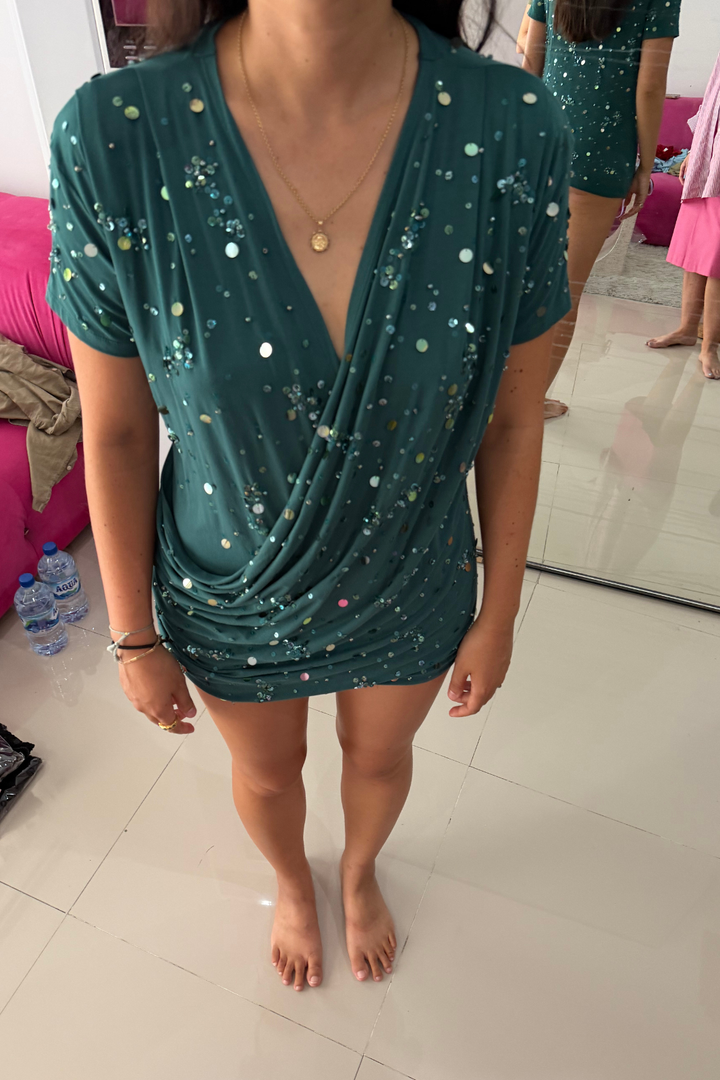 SAMPLE - Beaded Low neck draped top - Size S